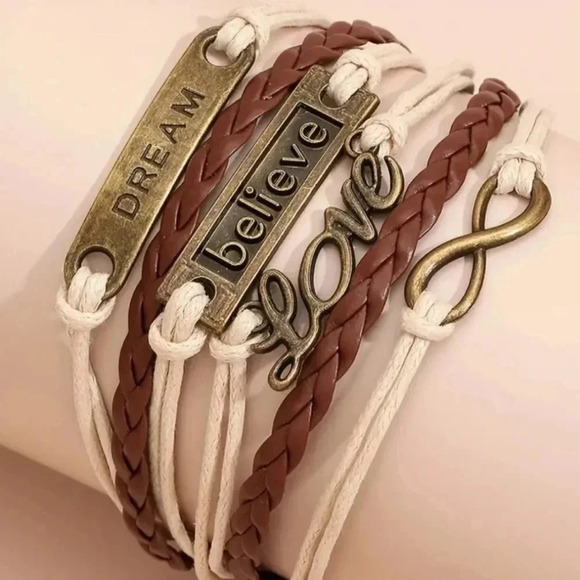 Multi-Layered Faux Leather Believe & Infinity & Love Bracelet - Picture 5 of 6